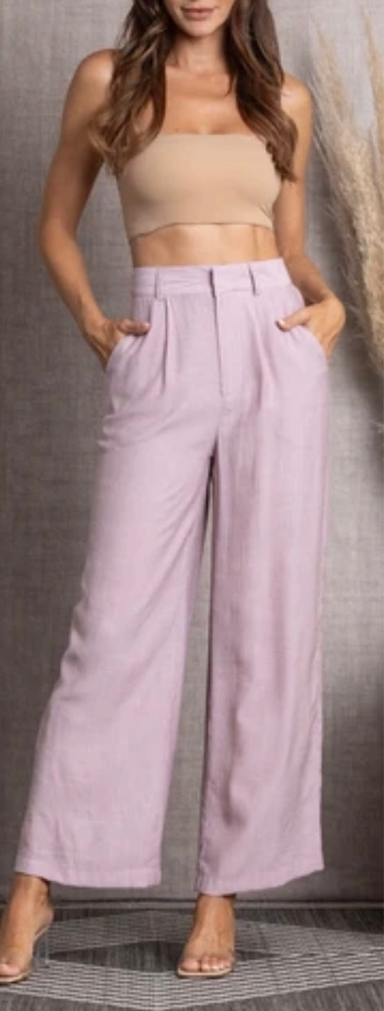 Lavender Pleated Linen Pants