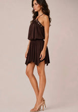 Load image into Gallery viewer, First Rodeo Eyelet Halter Handkerchief Mini Dress
