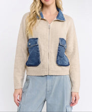 Load image into Gallery viewer, Denim Contrast Sweater Jacket
