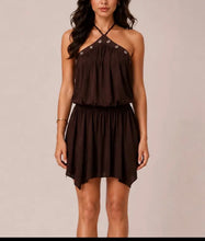 Load image into Gallery viewer, First Rodeo Eyelet Halter Handkerchief Mini Dress
