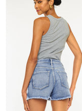 Load image into Gallery viewer, High Rise Mom Style Frayed Denim Jean Shorts Available In Medium Or Light Wash
