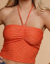 Load image into Gallery viewer, Orange Knit Eyelet Halter Tank Top
