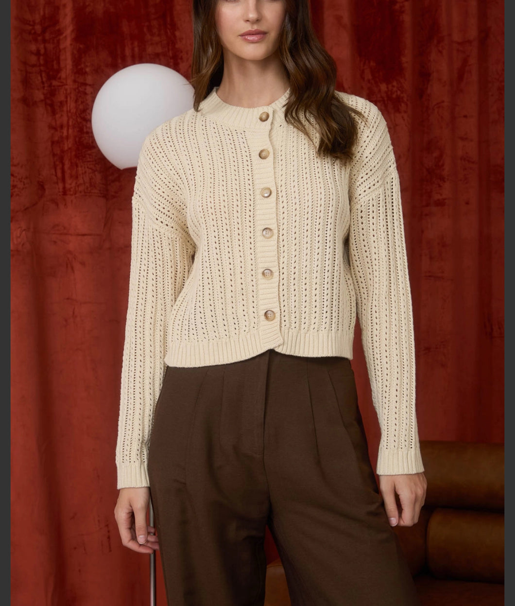Jill Round Neck Button Down Cableknit Cardigan Sweater