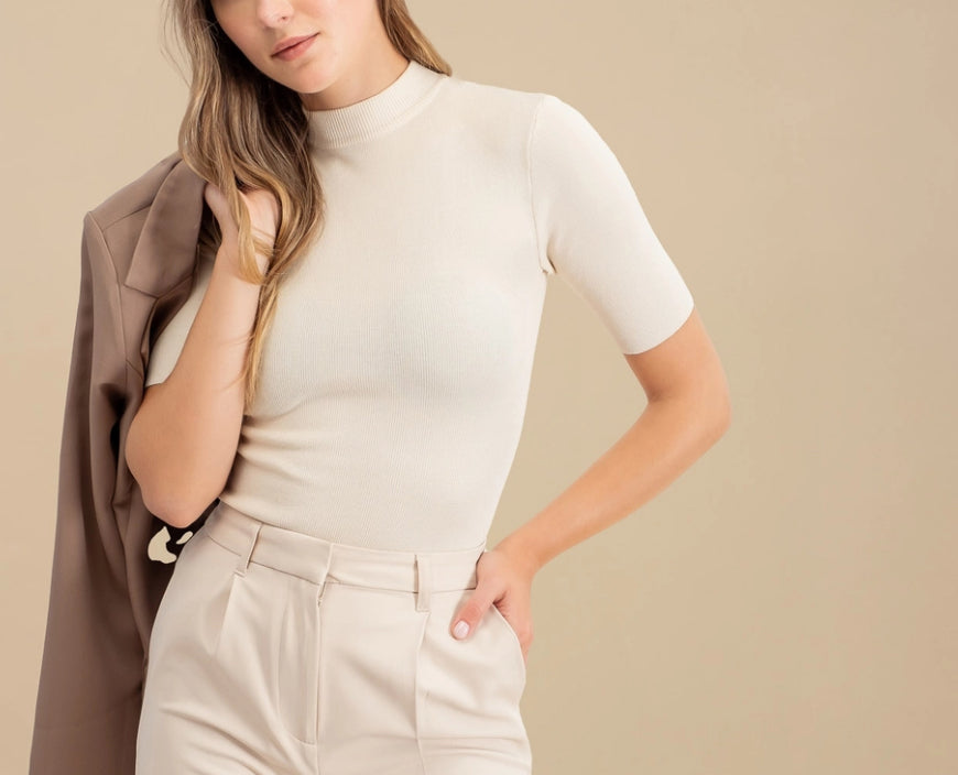 Beth Mock Neck Short Sleeve Knit Top