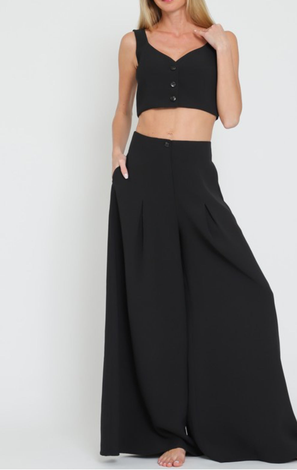 Black High Waist Flowy Wide Leg Pants