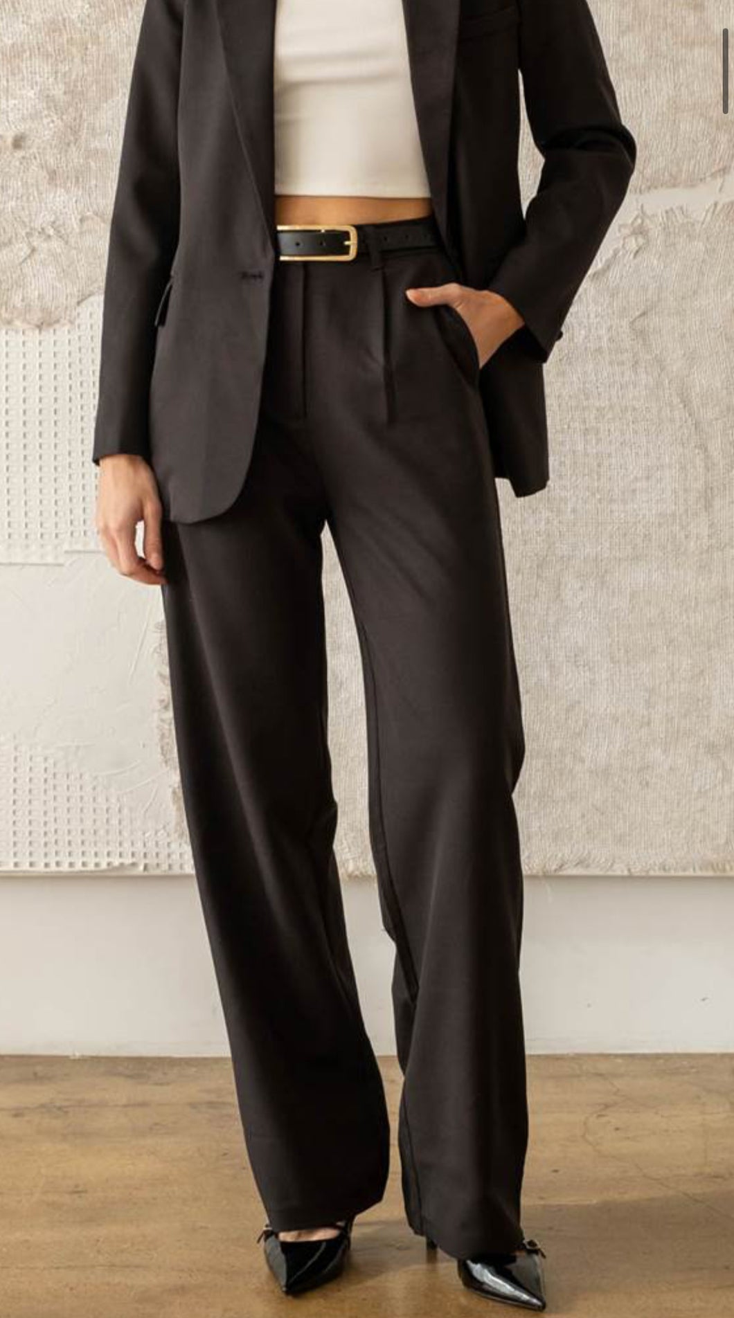 Black High Waist Pleated Pants