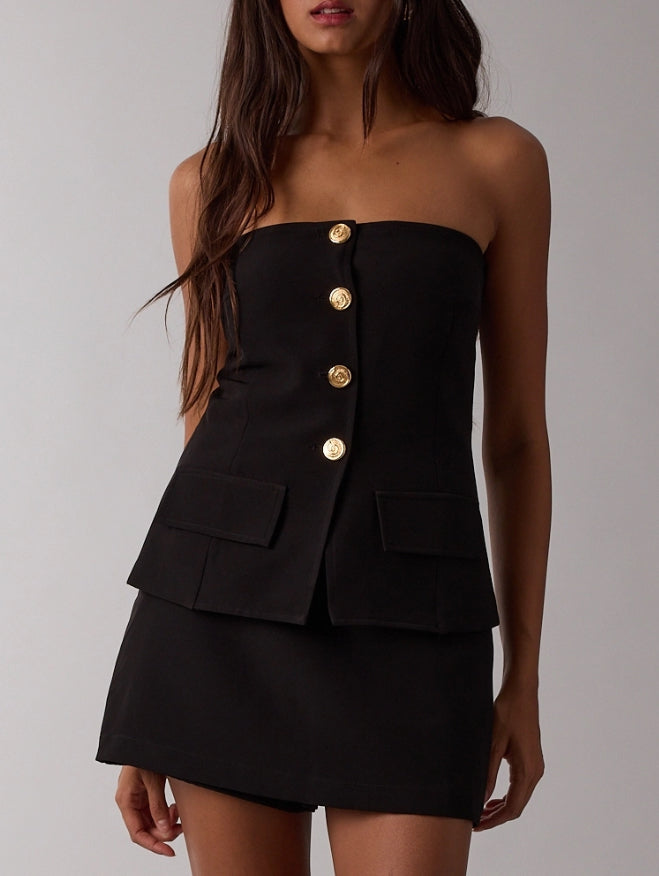 Amanda Strapless Tube Button Down Vest