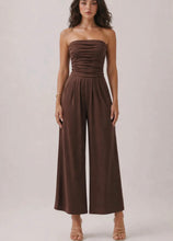 Load image into Gallery viewer, Dana Strapless Ruched Palazzo Jumpsuit Available In Brown And Black
