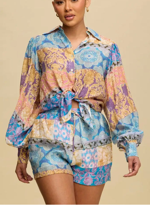 Bethenny Long Sleeve Shirt And Shorts Two Piece Set