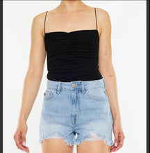 Load image into Gallery viewer, High Rise Mom Style Frayed Denim Jean Shorts Available In Medium Or Light Wash
