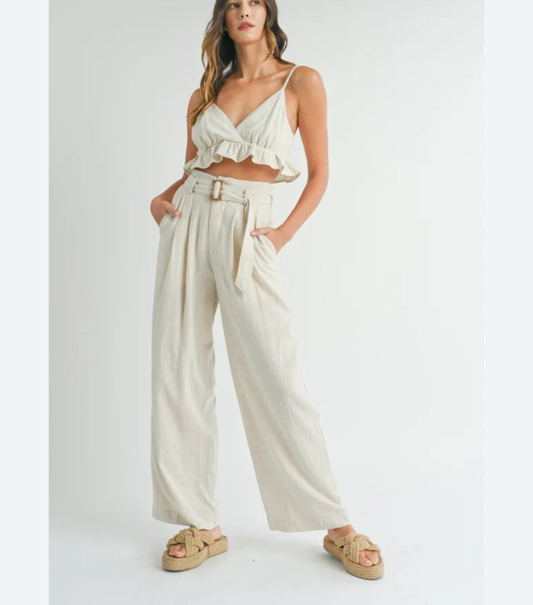 Paper Bag Belted Pleated Pants