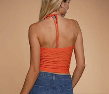 Load image into Gallery viewer, Orange Knit Eyelet Halter Tank Top
