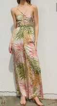 Load image into Gallery viewer, Pink Palms Braided Halter Satin Jumpsuit
