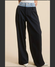 Load image into Gallery viewer, Denim Waist Navy Trouser Pants
