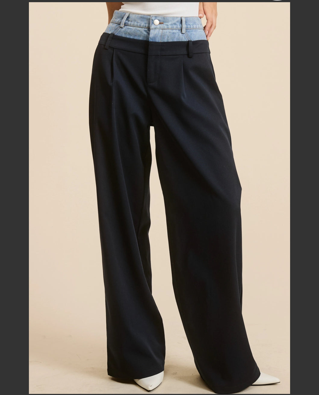 Denim Waist Navy Trouser Pants