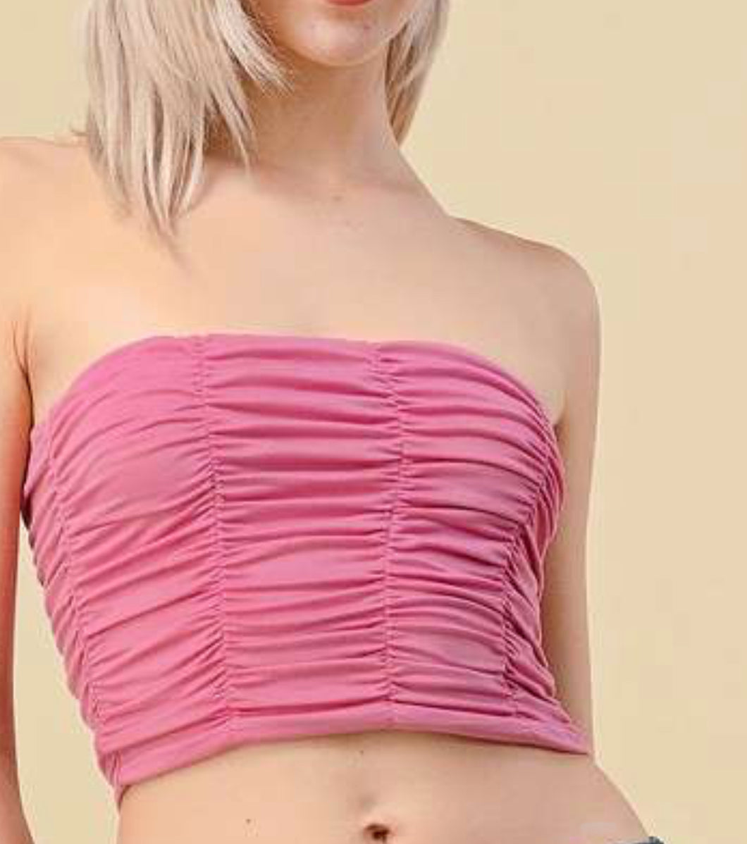 Shelly Ruched Strapless Crop Tube