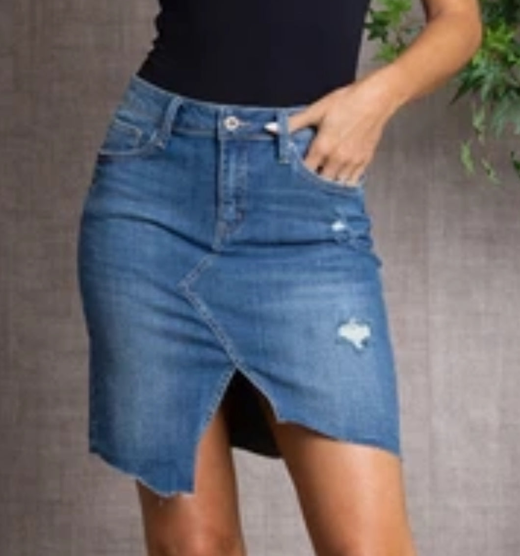 Asymmetrical Hem Denim Jean Skirt