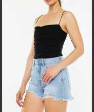 Load image into Gallery viewer, High Rise Mom Style Frayed Denim Jean Shorts Available In Medium Or Light Wash
