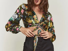 Load image into Gallery viewer, Tropical Print Kimono Wrap Crop Blouse
