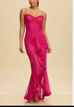 Load image into Gallery viewer, Gabby Shirred Mesh Ruffle Maxi Dress
