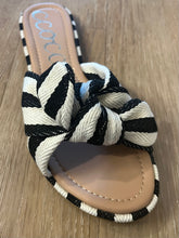 Load image into Gallery viewer, Carmen Knot Slide Sandals in Black and White
