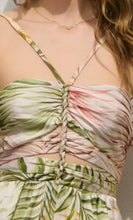 Load image into Gallery viewer, Pink Palms Braided Halter Satin Jumpsuit
