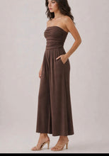 Load image into Gallery viewer, Dana Strapless Ruched Palazzo Jumpsuit Available In Brown And Black
