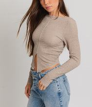 Load image into Gallery viewer, Fine Details Long Sleeve Split Front Crop Top
