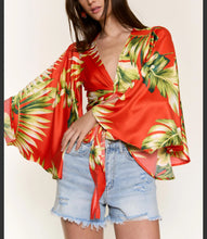 Load image into Gallery viewer, Marissa Flare Sleeve Kimono Wrap Crop Top
