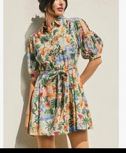 Load image into Gallery viewer, Tropical Crush Puff Sleeve Mini Shirt Dress
