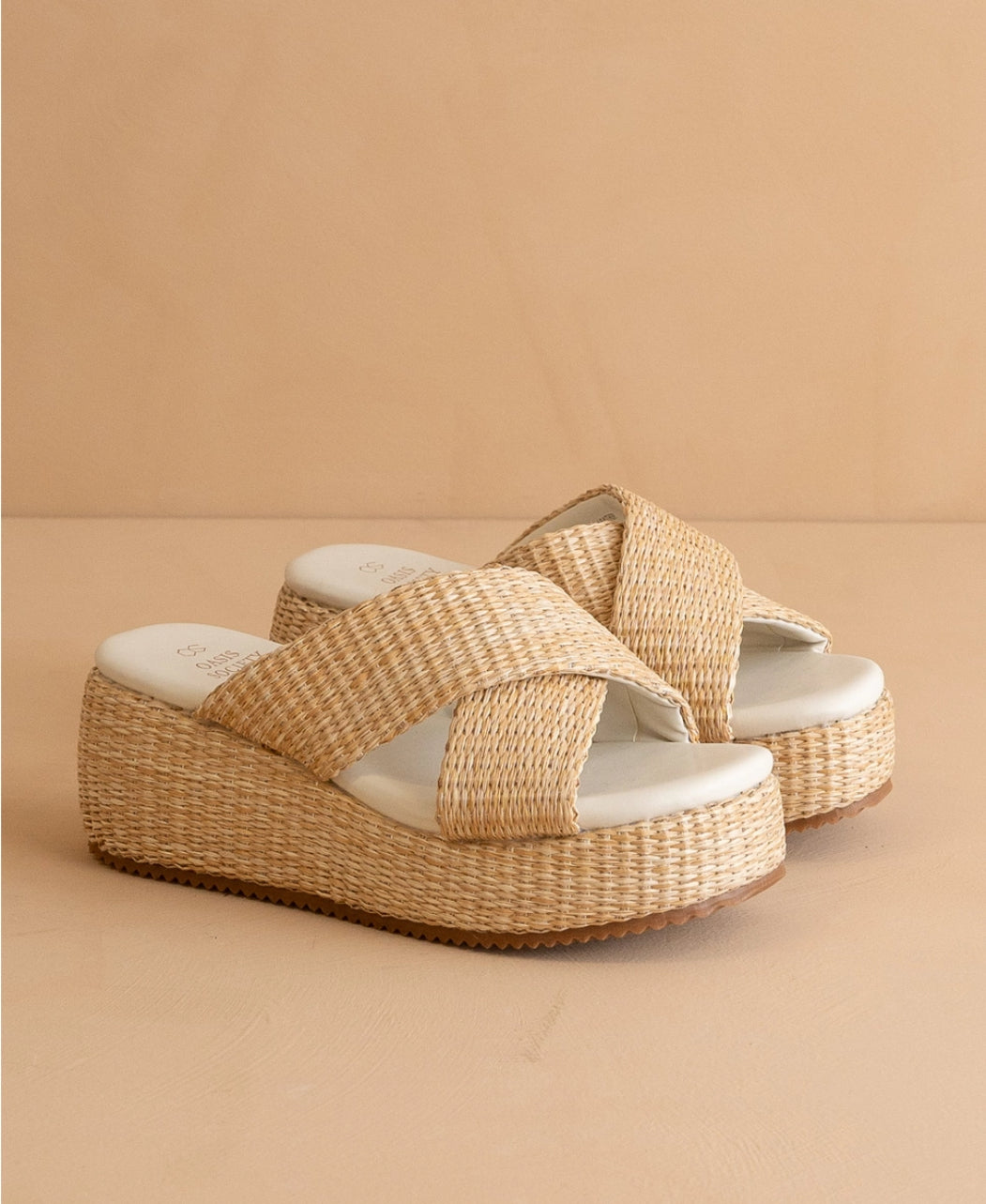 Resort Raffia Platform Double Strap Sandals