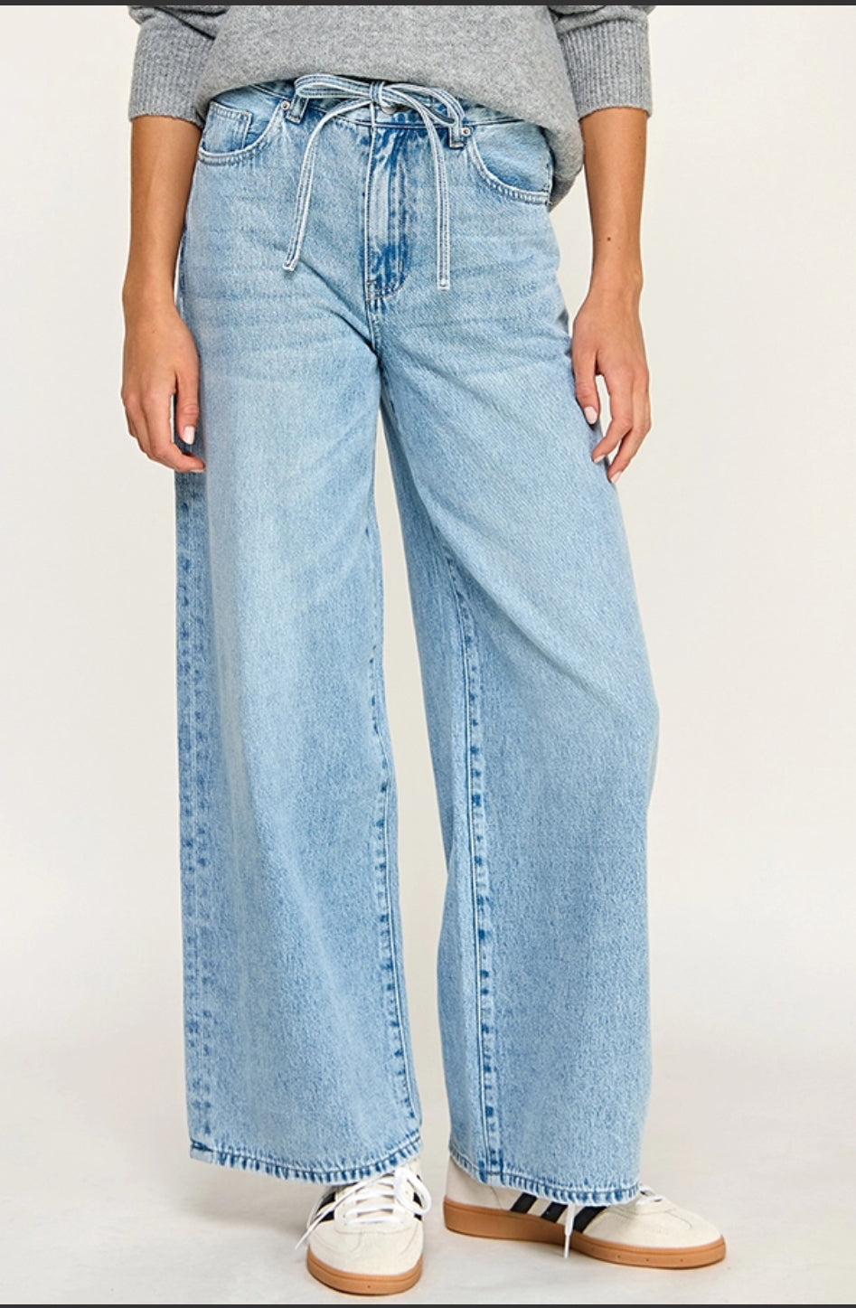 High Rise Wide Leg Self Tie Denim Jeans