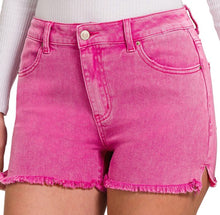 Load image into Gallery viewer, Acid Wash Frayed Hem Denim Jean Shorts Available In Hot Pink Or Lavender
