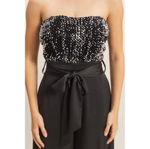 Load image into Gallery viewer, New Me Sequin And Satin Tie Waist Jumpsuit
