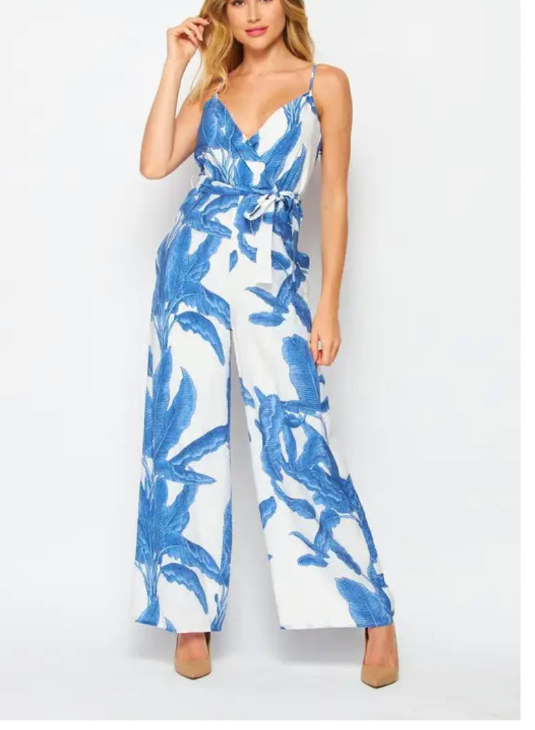 Cathy Leaf Print Tank Jumpsuit