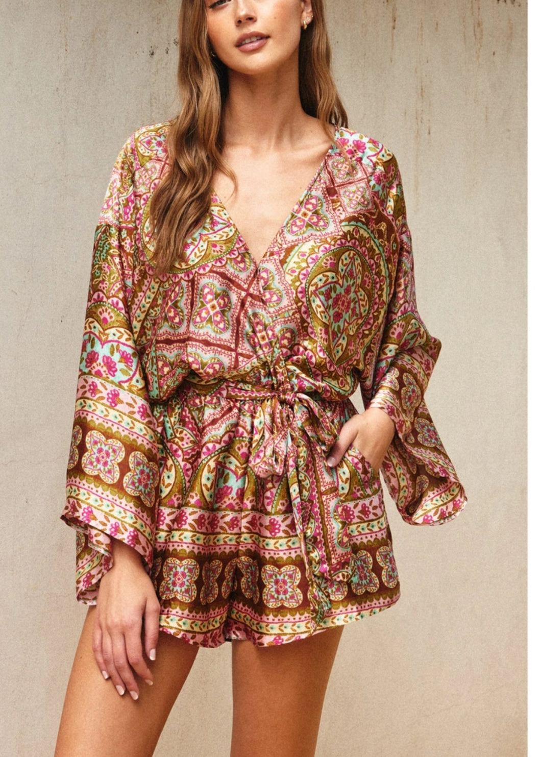 Good As Gold Paisley Print Kimono Romper