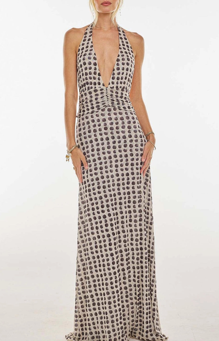 Erica Polka Dot Halter Maxi Dress