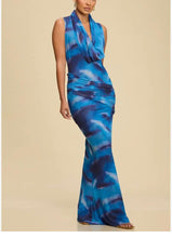 Load image into Gallery viewer, Hot Nights Draped Cowl Mesh Maxi Dress
