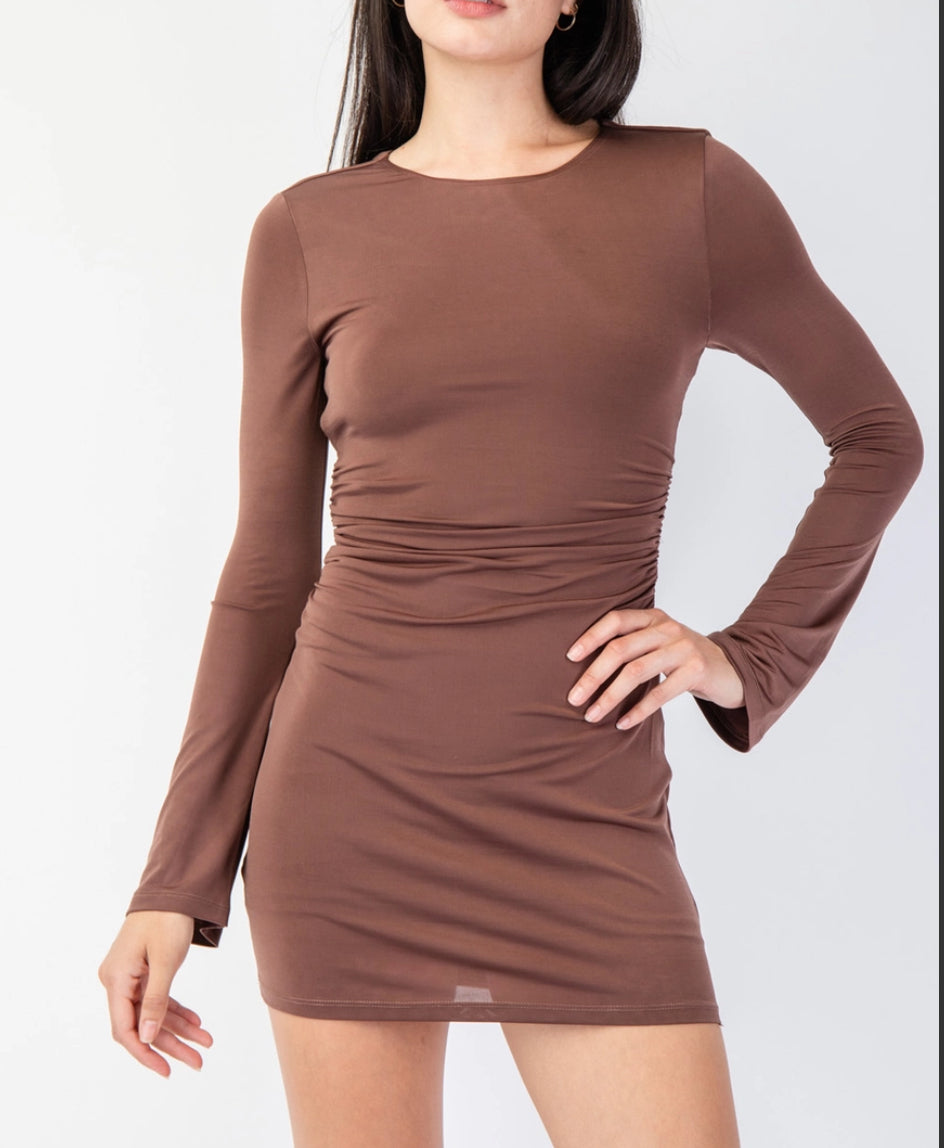 Hot Chocolate Flare Sleeve Open Back Mini Dress