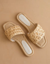 Load image into Gallery viewer, Natasha Raffia Natural Slide Sandals
