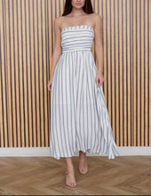 Load image into Gallery viewer, Coastal Chic Stripe Strapless Midi Dress

