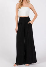 Load image into Gallery viewer, Black Wide Leg Smocked Waist Pants
