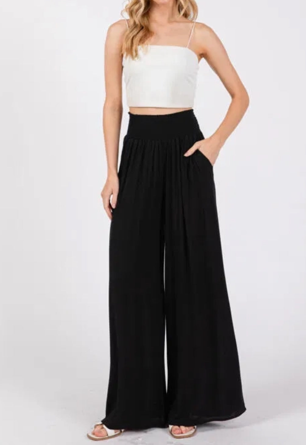 Black Wide Leg Smocked Waist Pants