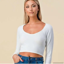 Load image into Gallery viewer, Cropped Long Sleeve V Neck Top Available In Two Colors
