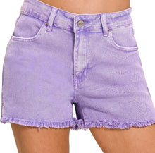 Load image into Gallery viewer, Acid Wash Frayed Hem Denim Jean Shorts Available In Hot Pink Or Lavender
