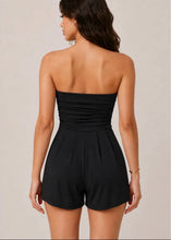 Load image into Gallery viewer, Black Strapless Ruched Tube Romper
