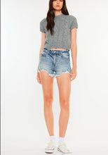 Load image into Gallery viewer, High Rise Mom Style Frayed Denim Jean Shorts Available In Medium Or Light Wash
