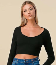 Load image into Gallery viewer, Cropped Long Sleeve V Neck Top Available In Two Colors
