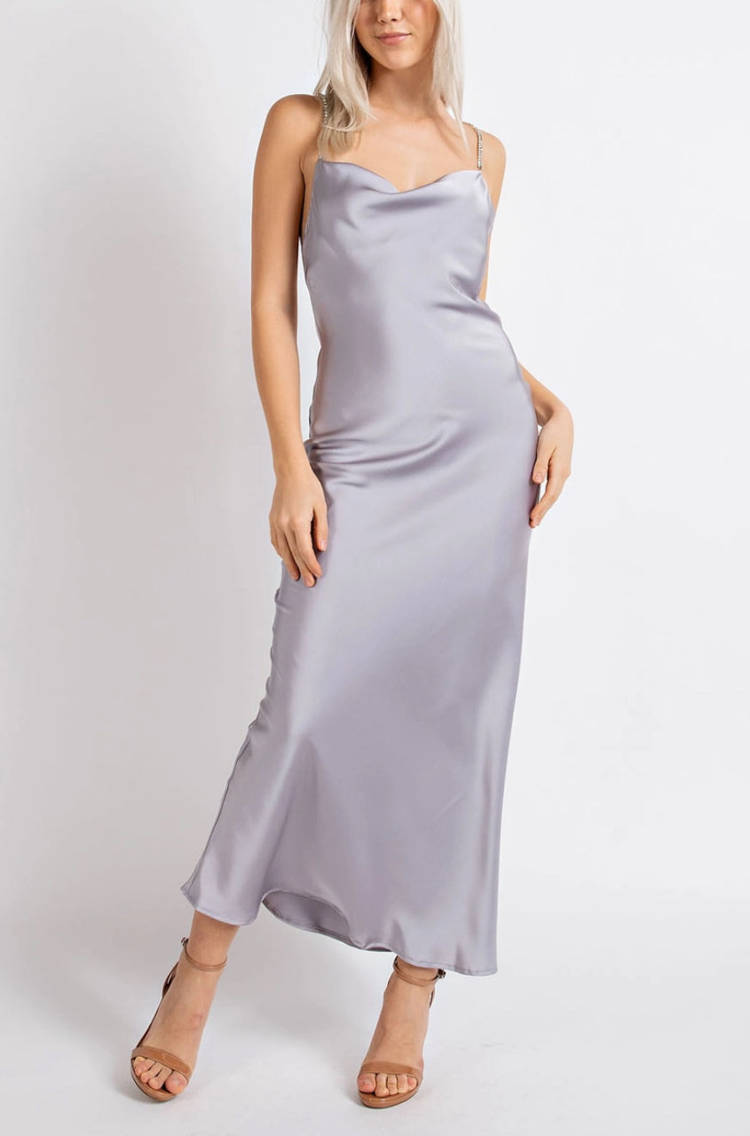 Wedding Season Satin Maxi Dress With Rhinestone Back