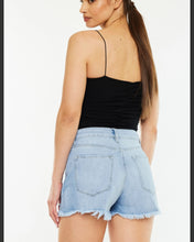 Load image into Gallery viewer, High Rise Mom Style Frayed Denim Jean Shorts Available In Medium Or Light Wash
